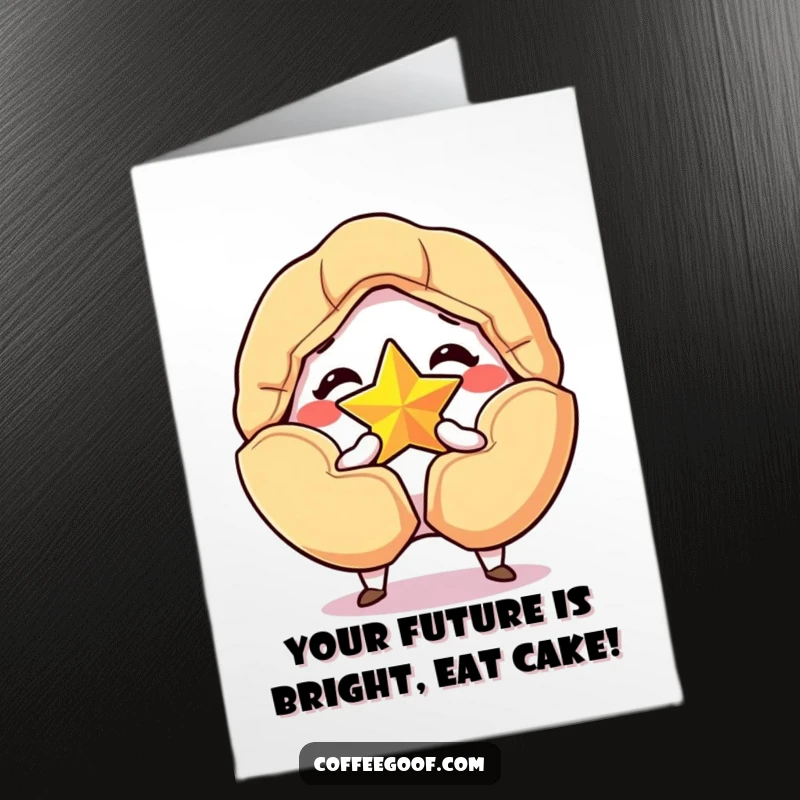 Funny Free Printable Birthday Card: A grinning fortune cookie cracking open to reveal a shining golden star for a birthday wish.