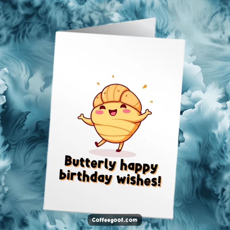 Funny Free Printable Birthday Card: A joyful croissant happily jigging with colorful sprinkles, spreading birthday cheer.