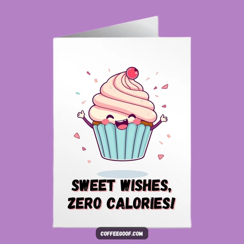Free Printable Birthday Card: Funny Cupcake Whirling Joyful Icing Confetti Downloadable Gift