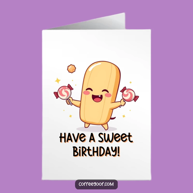 Free Printable Birthday Card: Winking Baguette Juggles Candy, Fun Baker Gift