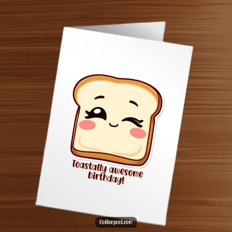 Funny Free Printable Birthday Card: A slice of toast playfully winking with its eyes, ready to celebrate.