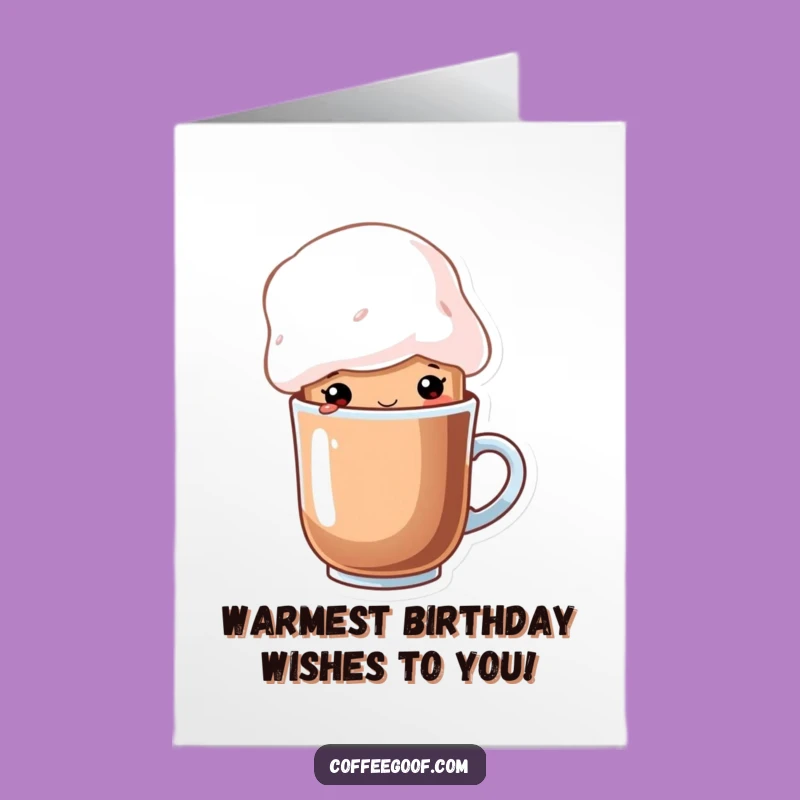 Free Printable Cozy Cocoa Birthday Card: Marshmallow Hat Humor Downloadable