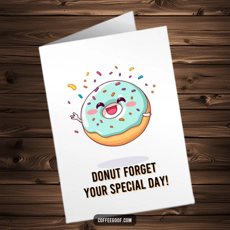 Funny Free Printable Birthday Card: A grinning donut masterfully juggling colorful sprinkles, celebrating your special day.