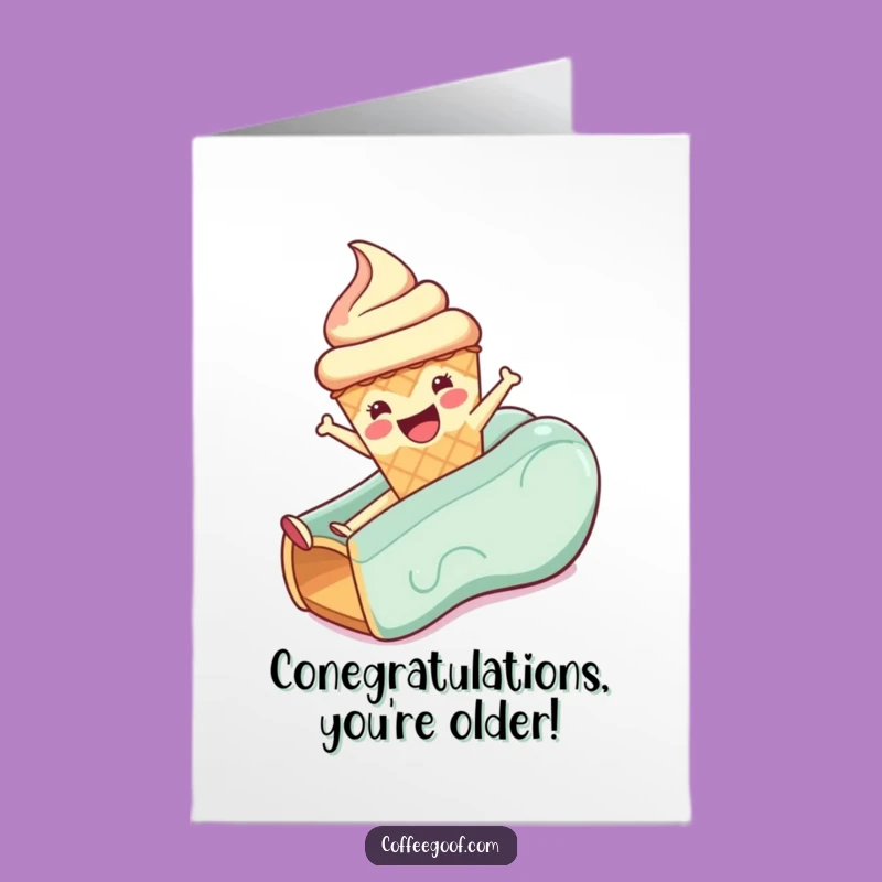 Free Printable Funny Ice Cream Birthday Card: Joyful Cone Slide Downloadable