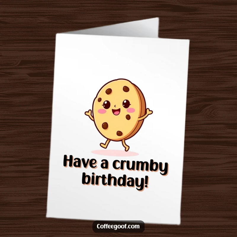 Funny Free Printable Birthday Card: A cheerful baked cookie character does a joyful jig, celebrating a happy birthday.