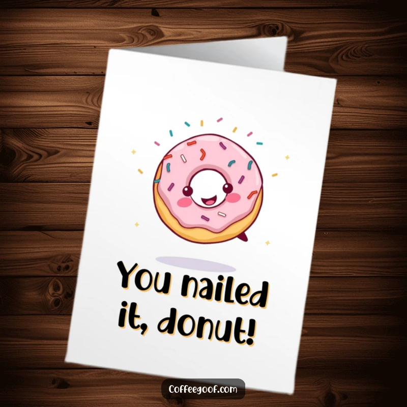 Funny Free Printable Congratulations Card: A happy donut doing a cartwheel, with a cascade of sprinkles, symbolizing sweet success.