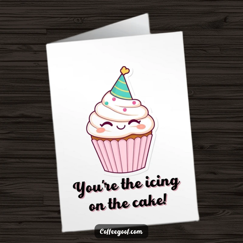 Funny Free Printable Congratulations Card: A winking cupcake wearing a party hat, celebrating a big success.