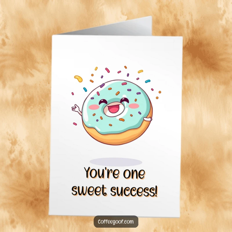 Funny Free Printable Congratulations Card: A happy donut juggling sprinkles, celebrating your amazing achievement.
