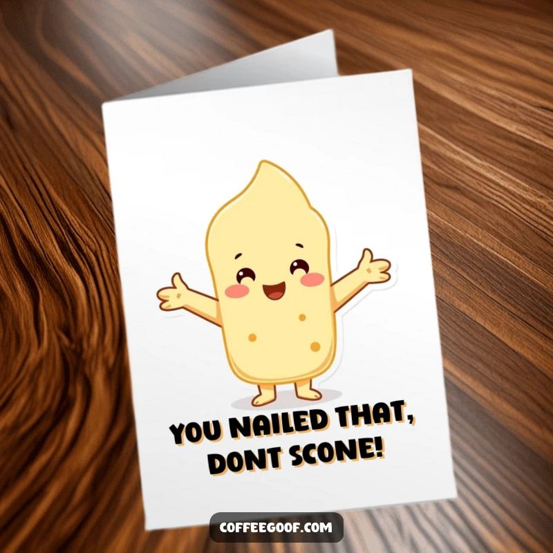 Funny Free Printable Congratulations Card: A scone character with outstretched arms, giving a warm hug of celebration.