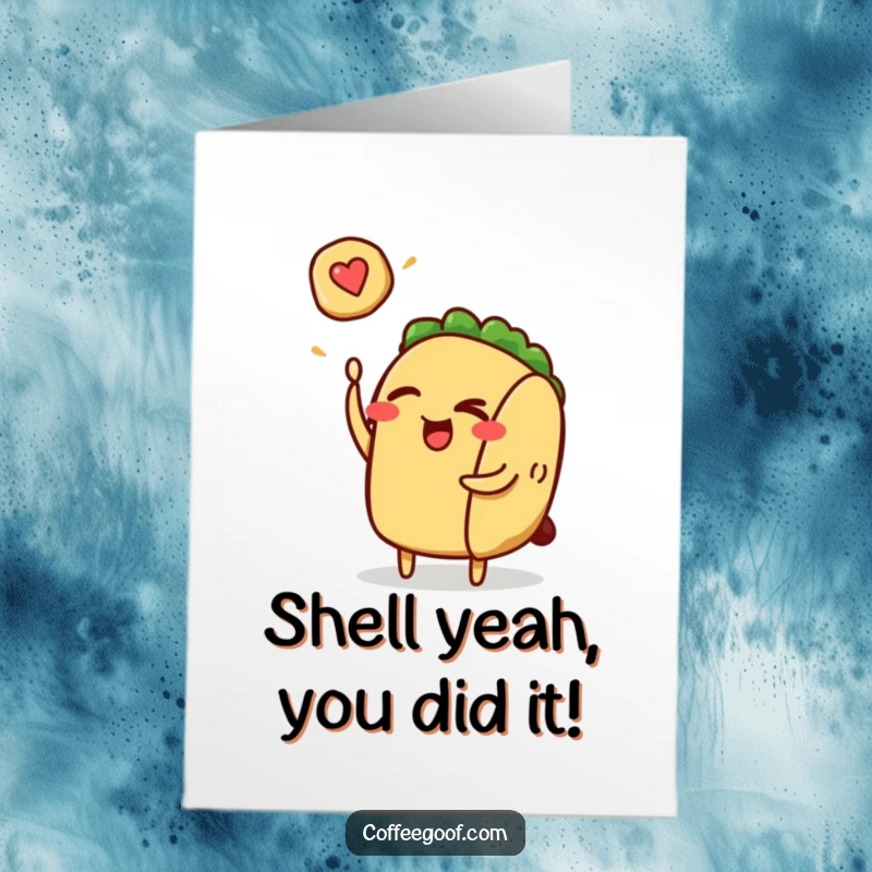 Funny Free Printable Congratulations Card: A winking taco character expertly flips a tiny pancake, celebrating an achievement with humor.