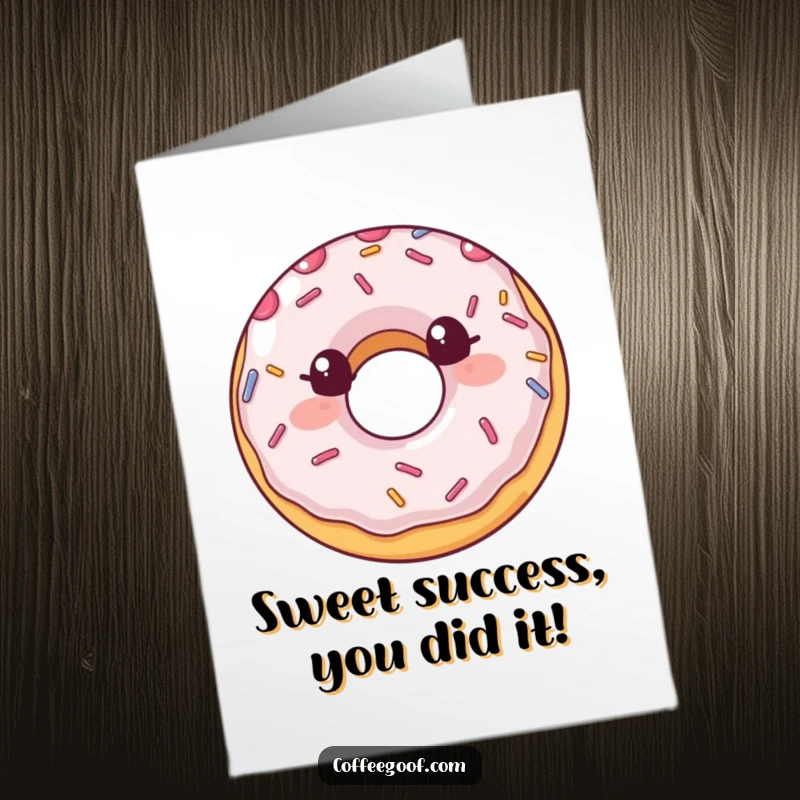 Funny free printable congratulations card featuring a happy donut with sprinkles bouncing off, celebrating good news.