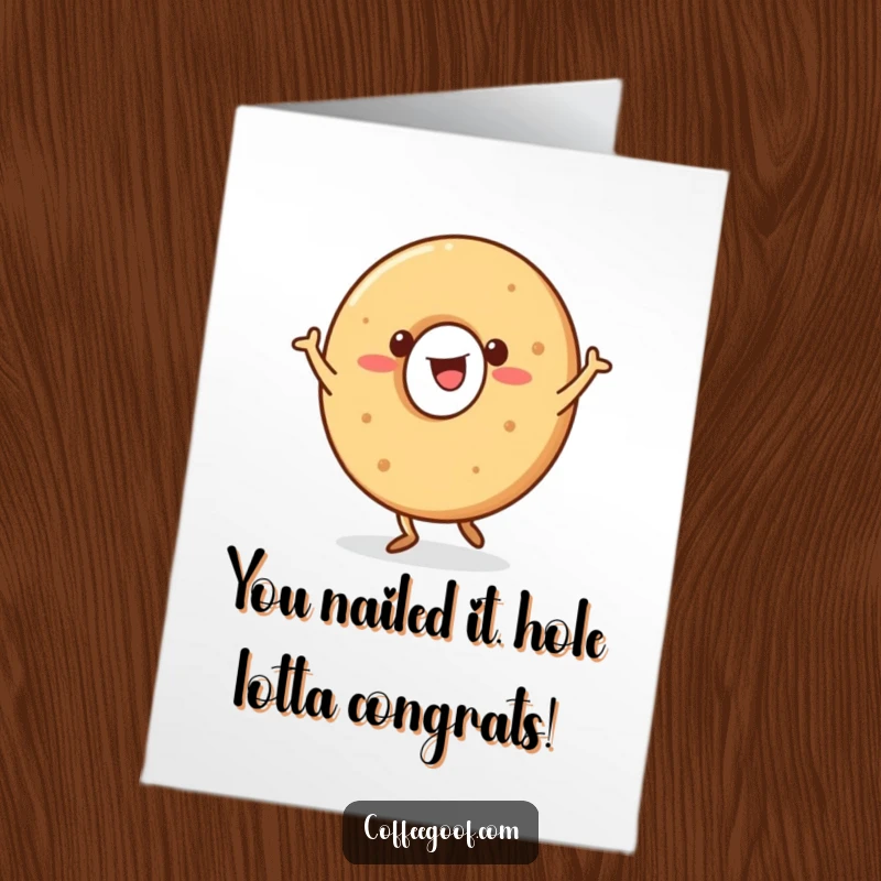 Funny Free Printable Congratulations Card: A bagel character doing a joyful jig, celebrating a fantastic accomplishment.