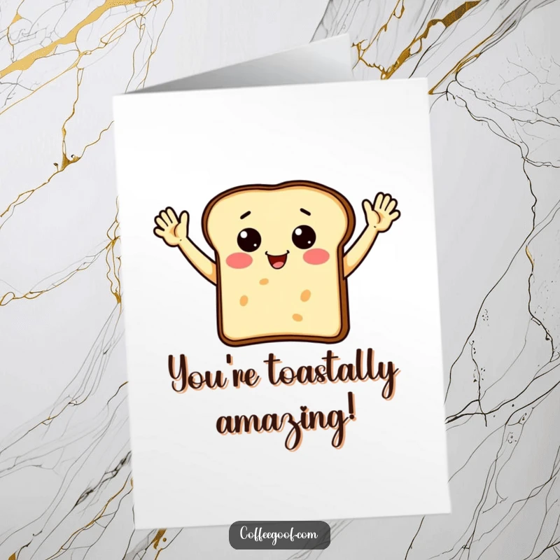 Funny Free Printable Congratulations Card: A piece of toast with arms waving enthusiastically, celebrating your great news.
