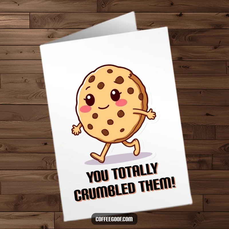 Funny Free Printable Congratulations Card: A cookie character performing a silly walk, breaking apart slightly, celebrating an accomplishment.