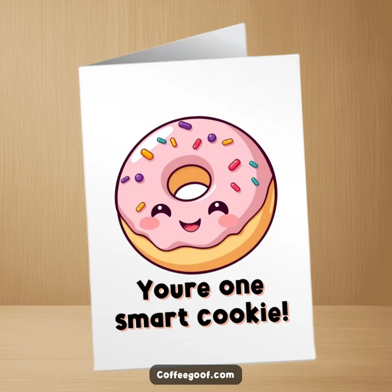 Funny Free Printable Congrats Card showing a smiling donut character with sprinkles bouncing, radiating celebratory joy.