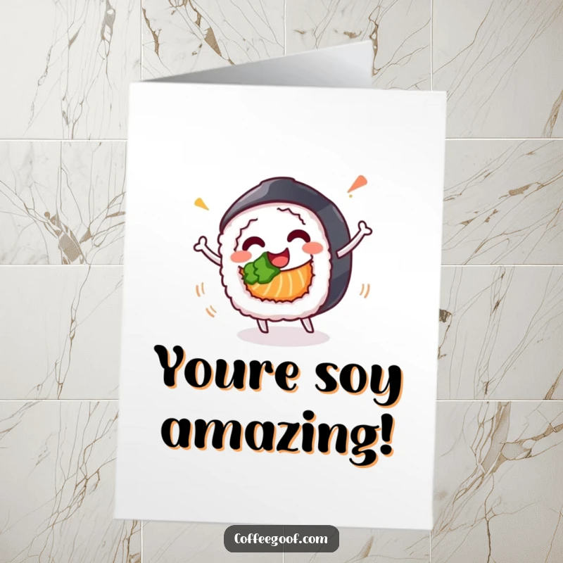 Funny Free Printable Congrats Card of a happy sushi roll character spinning in celebration, marking a fantastic achievement.