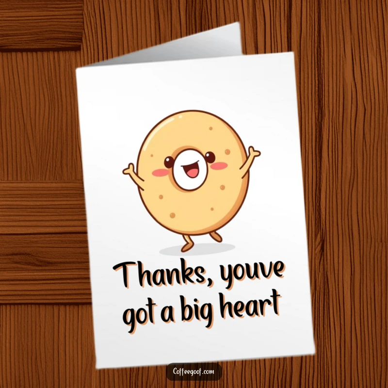 Funny Free Printable Thank You Card: A happy bagel character doing a little jig to show appreciation.