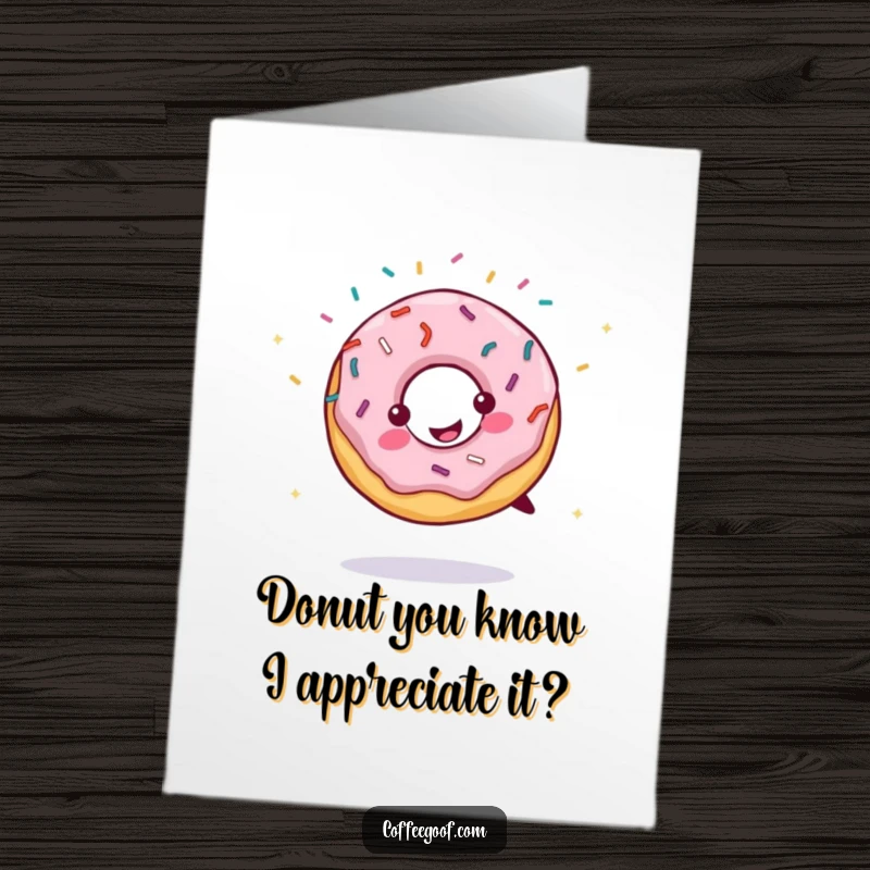 Funny Free Printable Thank You Card: A smiling donut mid-cartwheel, with sprinkles flying, offering a sweet thank you.