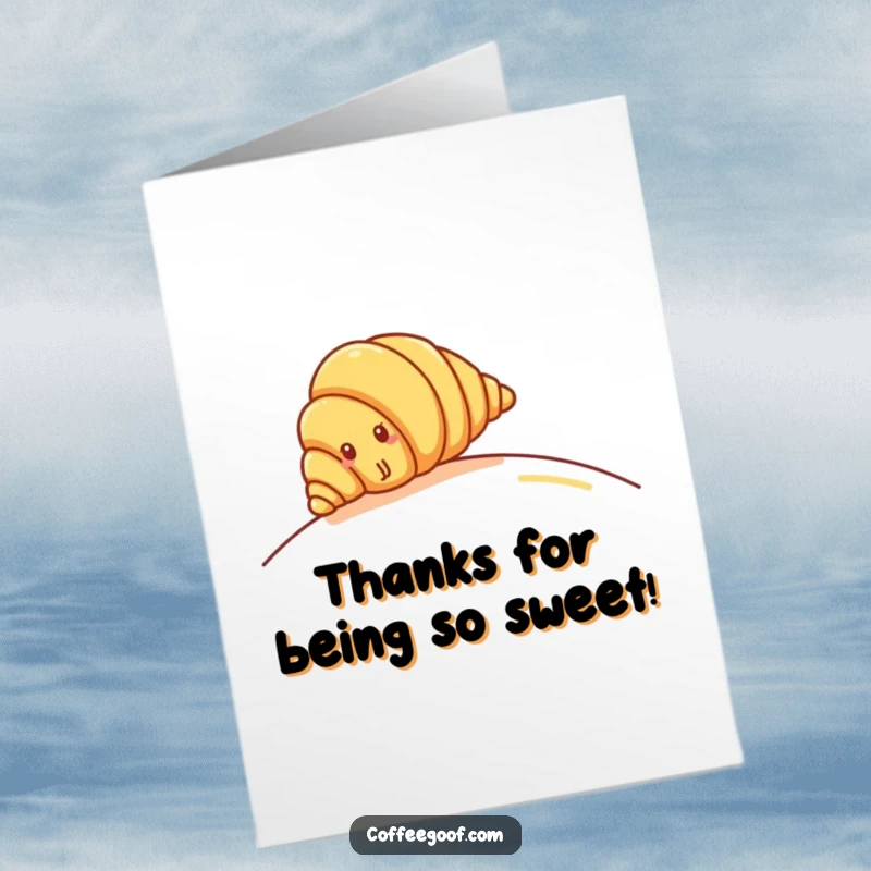 Funny Free Printable Thank You Card: A cheerful croissant rolling downhill, a cute way to say thank you.