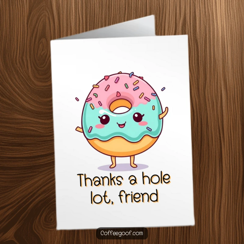 Funny Free Printable Thank You Card: A cheerful donut character with sprinkles winking, expressing heartfelt thanks.
