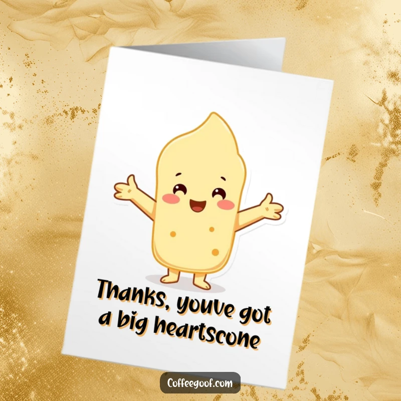 Funny Free Printable Thank You Card: A cheerful scone character offering a big, warm embrace to show thanks.
