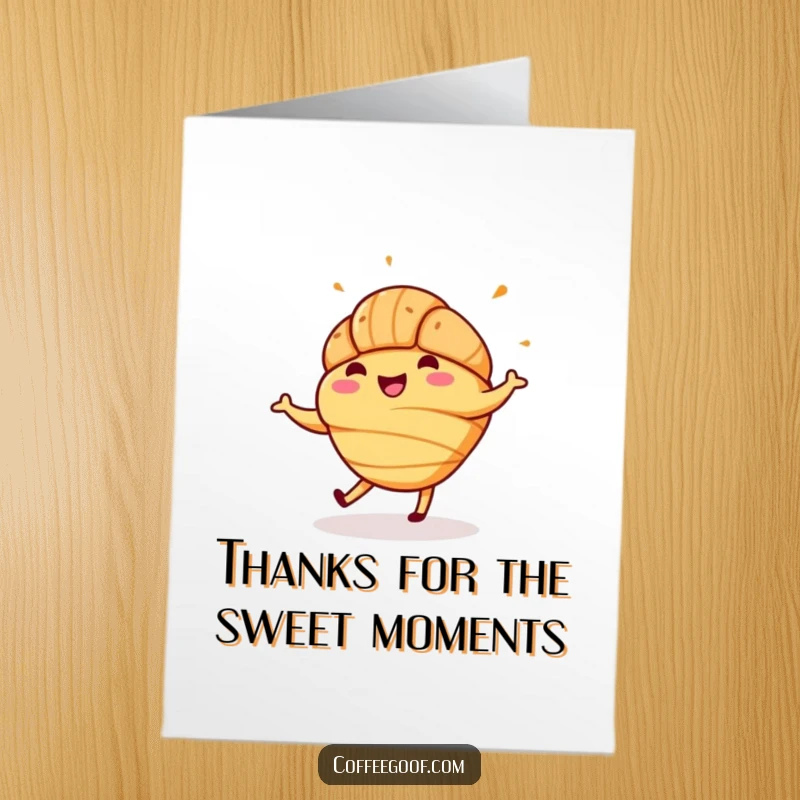Funny Free Printable Thank You Card: A croissant with sprinkles doing a lively jig, expressing cheerful gratitude.