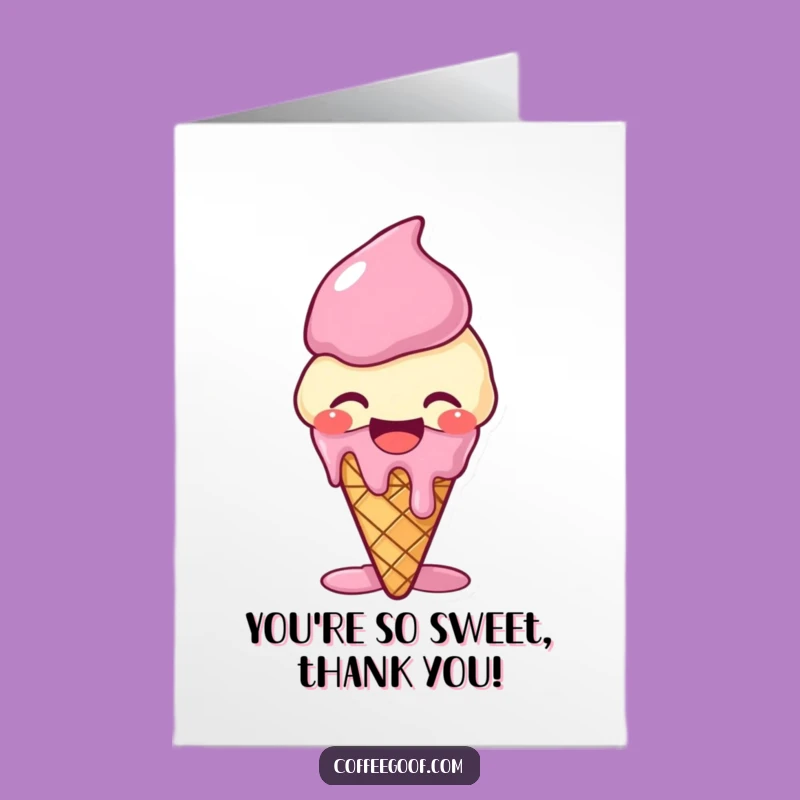 Free Printable Thank You Ice Cream Card Funny - Giggling Melting Cone Downloadable Gift