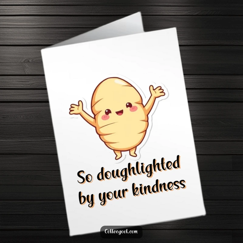 Funny free printable thank you card: a proud croissant with arms akimbo, offering a grateful yet humorous thank you message, perfect for baked goods lovers.