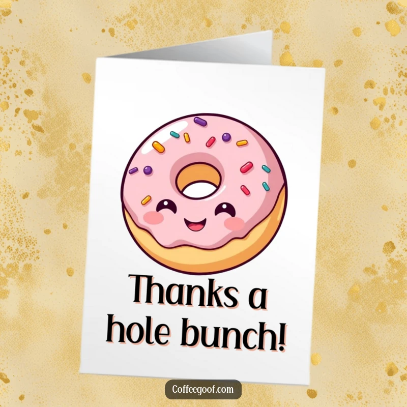 Funny Free Printable Thank You Card of a smiling donut character with sprinkles, expressing sweet gratitude.