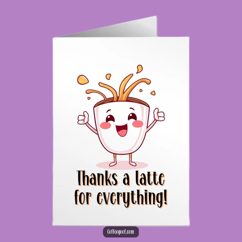 Free Printable Coffee Cup Thank You Card: Funny Spilling Art Downloadable Gratitude!