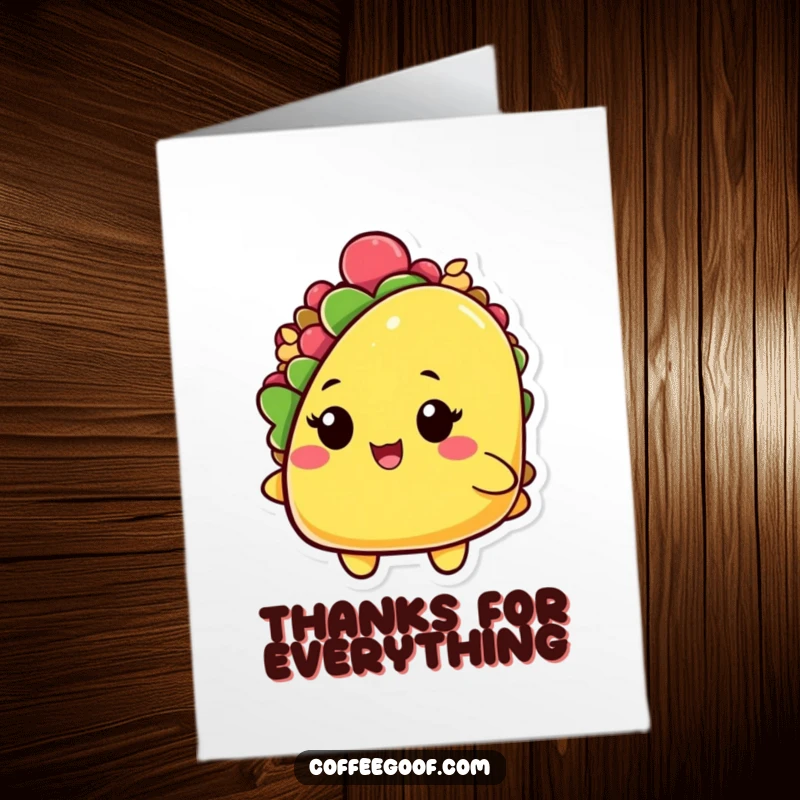 Funny Free Printable Thank You Card featuring a playful taco character winking, offering spicy and sincere thanks.