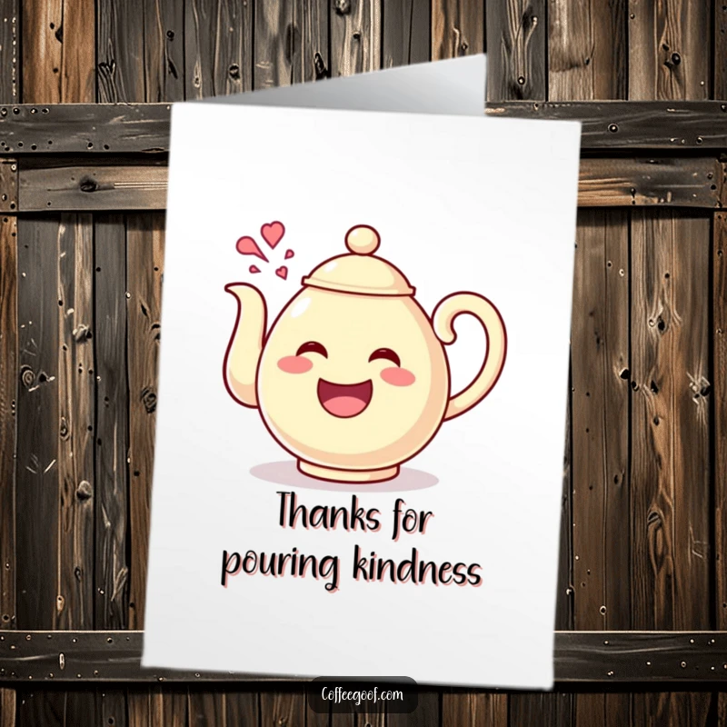 Funny Free Printable Thank You Card: A happy teapot character joyfully pours out giggles, expressing heartfelt thanks.