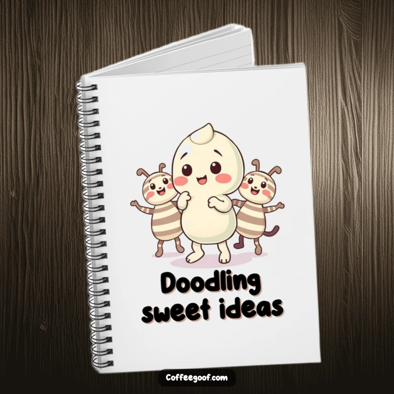 Funny Candy Notebook with a playful candy character doing a little jig with its striped companions, perfect for notes.