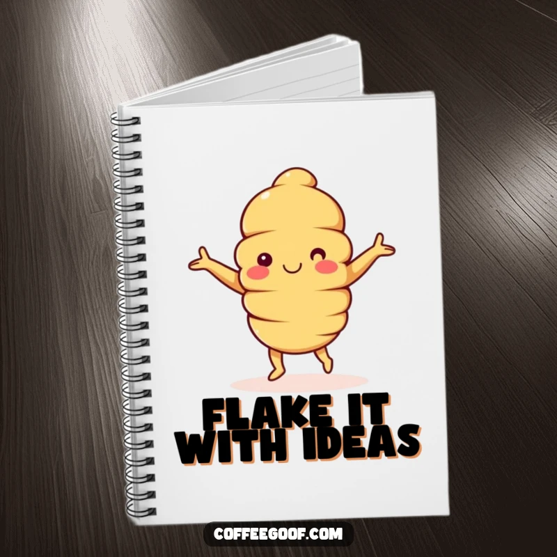 Funny Croissant Notebook: A happy croissant character with arms outstretched, dancing merrily, ideal for notes, sketches, and joyful ideas.