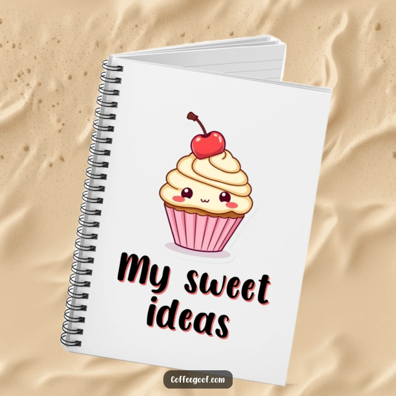 Funny Notebook: A cupcake character charmingly balances a cherry on its head, ready to capture sweet ideas and plans.