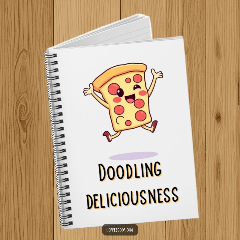 Funny Notebook: Features a happy pizza slice in a celebratory leap, ideal for jotting notes with a fun, food-themed flair.