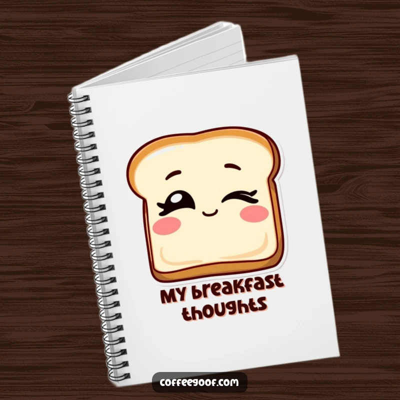 Funny notebook featuring a slice of toast with playful winking eyes, perfect for jotting down notes with a breakfast-themed smile.