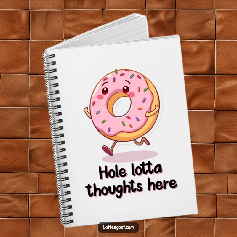 Funny Donut Notebook: A grinning donut character with sprinkles bouncing as it hops, ideal for notes, sketches, and sweet ideas.