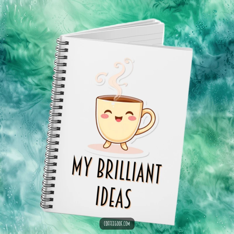 Funny Coffee Cup Notebook featuring a smiling character with playful steam, ideal for notes and doodles.