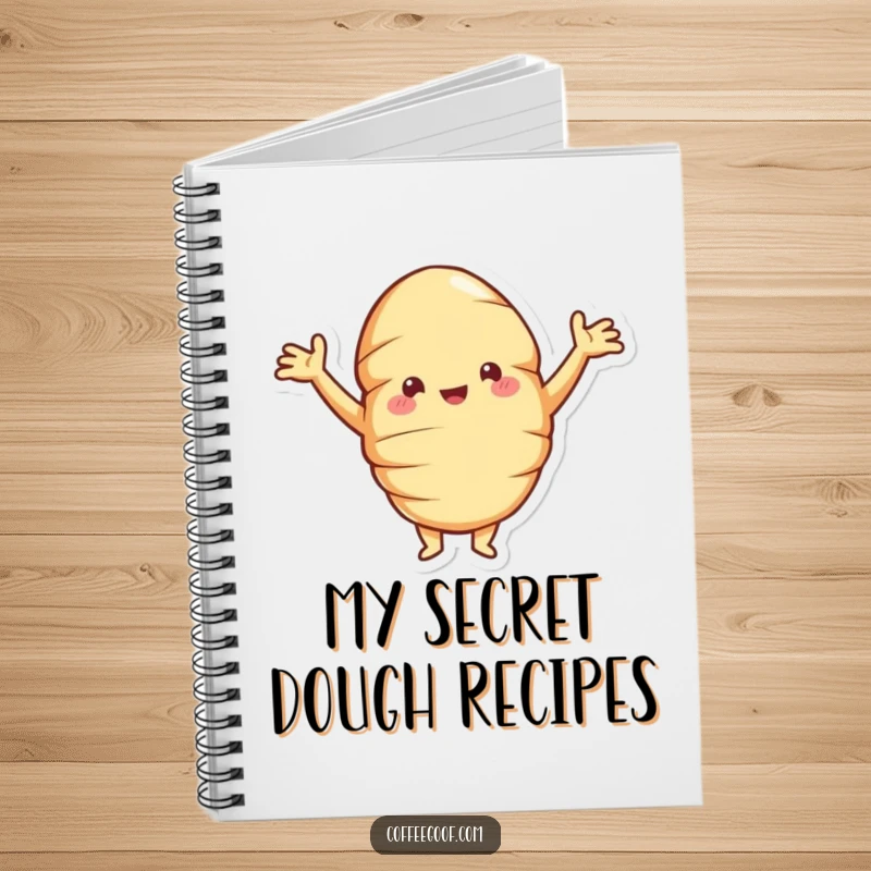 Funny croissant notebook featuring a jolly pastry posing proudly, arms akimbo, ready to capture your notes and doodles.