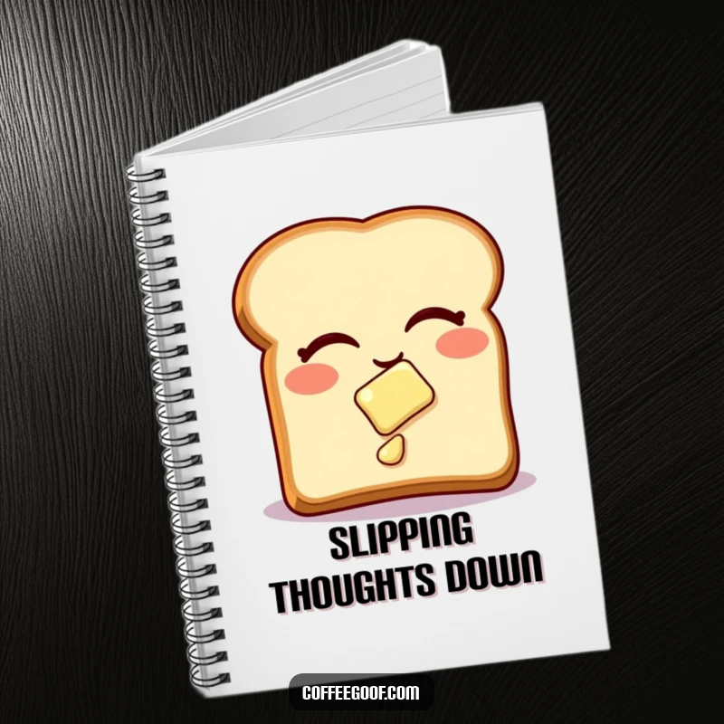 Funny Notebook with a winking toast and sliding butter, perfect for jotting down notes with a humorous breakfast twist as a funny gift.