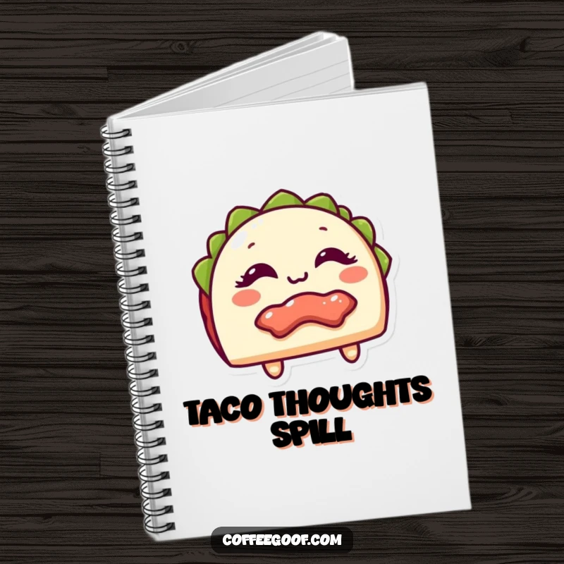Funny Notebook with a giggling taco and playful filling, perfect for jotting down notes with a spicy, humorous twist as a funny gift.