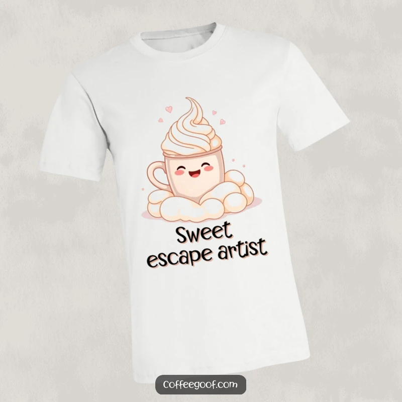Funny T-Shirt: A smiling cocoa mug is captured mid-cannonball splash into a generous cloud of whipped cream, embodying pure, frothy fun.