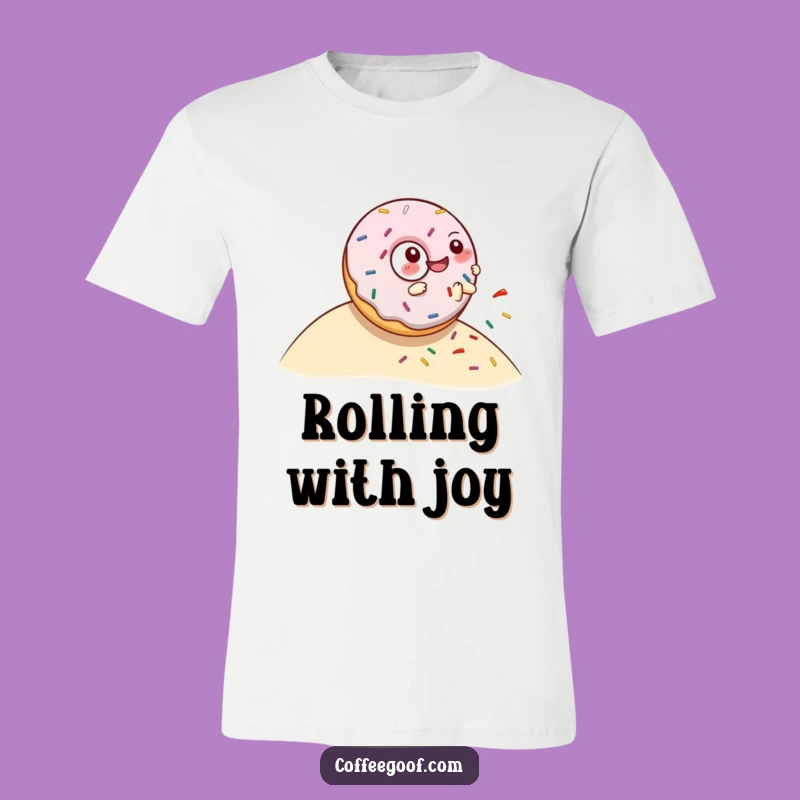 Funny Donut Rolling Hill T-Shirt: Giggling Character Spills Sprinkles - Playful Apparel Gift
