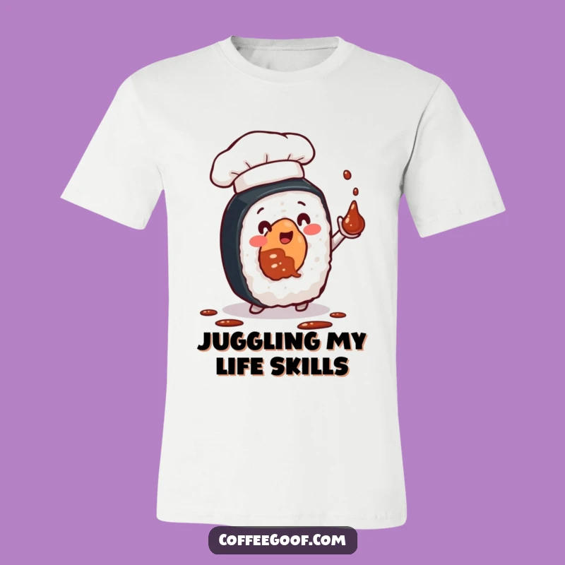 Funny Sushi Chef Roll T-Shirt - Hilarious Juggling Act Tee for Food Lovers