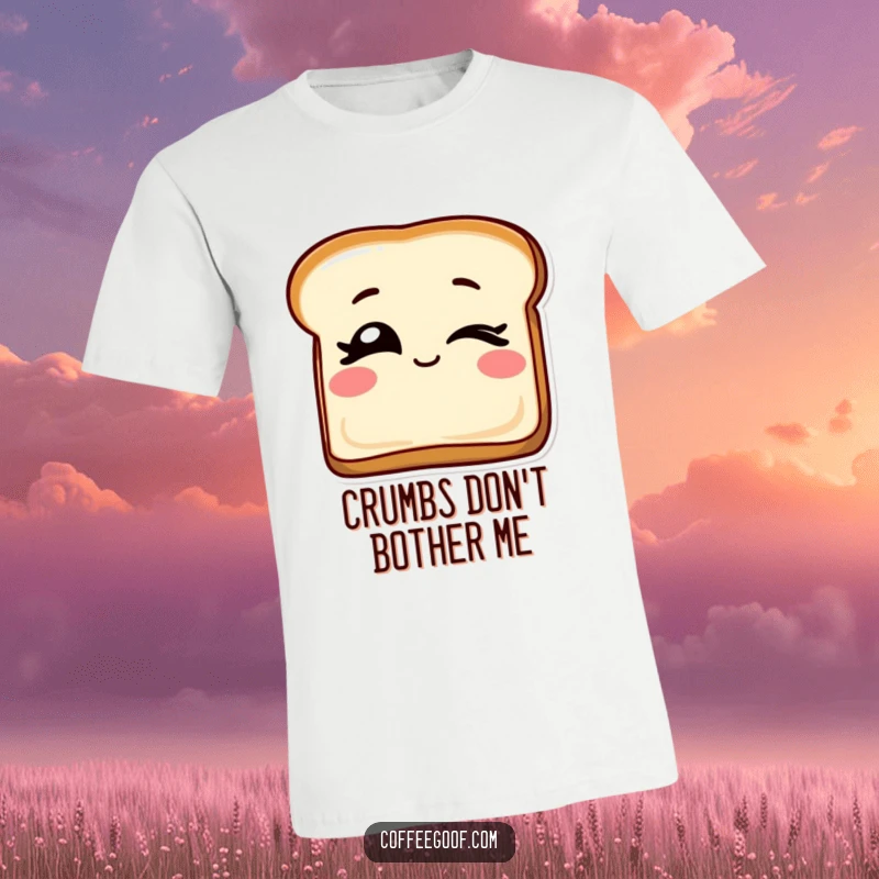 Funny t-shirt featuring a slice of toast with playful winking eyes, radiating a charming and slightly mischievous breakfast vibe.
