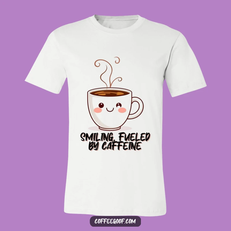 Funny Coffee Cup Smiley T-Shirt: Cheerful Steam Design, Perfect Casual Gift!