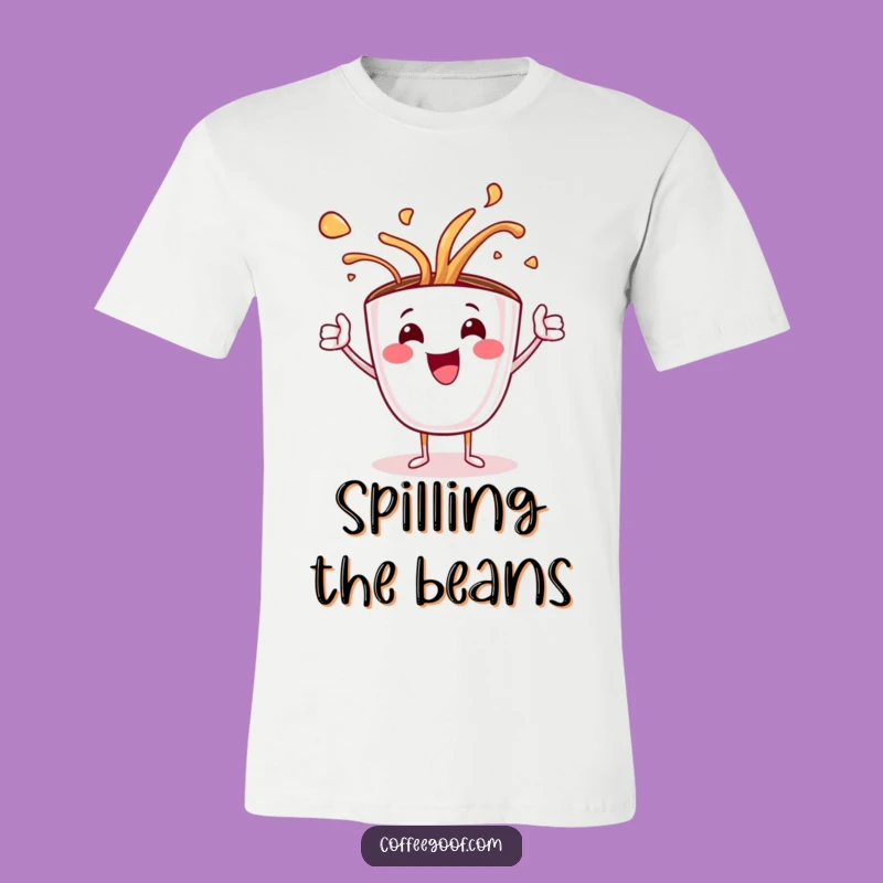 Funny Coffee Cup Art Spill T-Shirt: Jubilant Character Spills Hot Art - Hilarious Gift