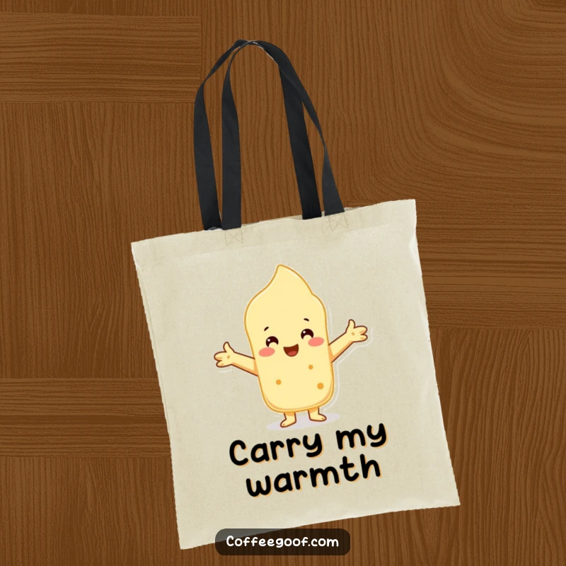 Funny Scone Tote Bag showcasing a welcoming character offering a warm embrace, perfect for daily errands.