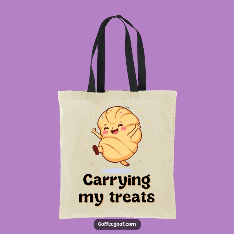 Funny Croissant Tote Bag: Cartwheeling Pastry, Stylish Humorous Carry-All